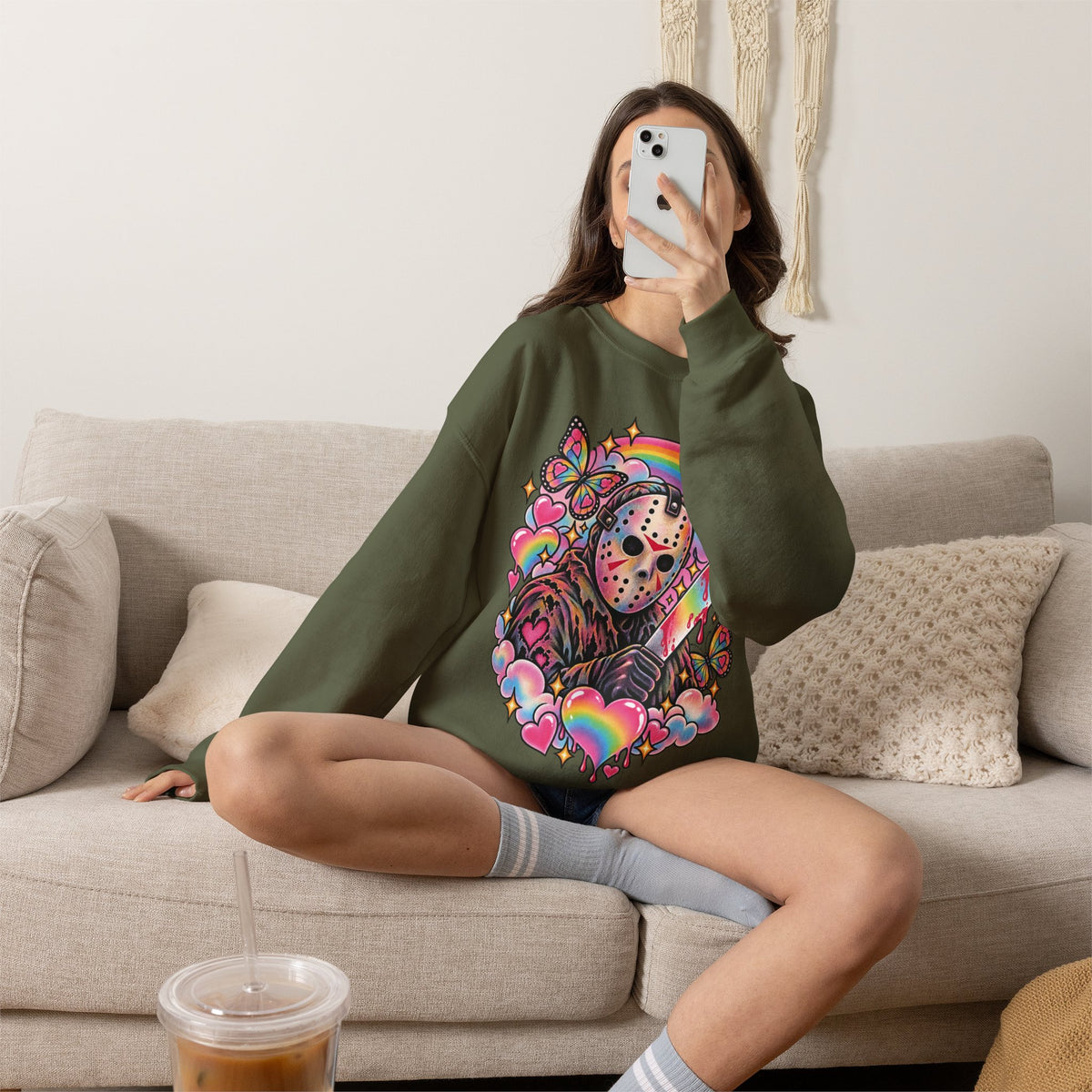 Jason Mask Rainbow Horror Crewneck Sweatshirt