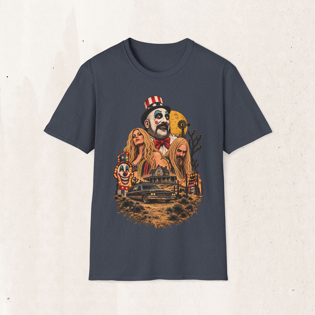Captain Spaulding Horror Tee — Retro "House of 1000 Corpses" Clown Collage