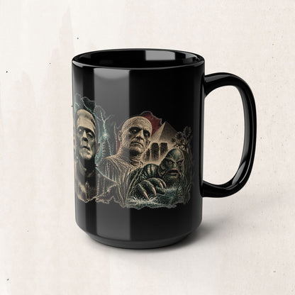 Horror Monsters Mug — Classic Universal Monsters Black Coffee Cup (11oz/15oz)