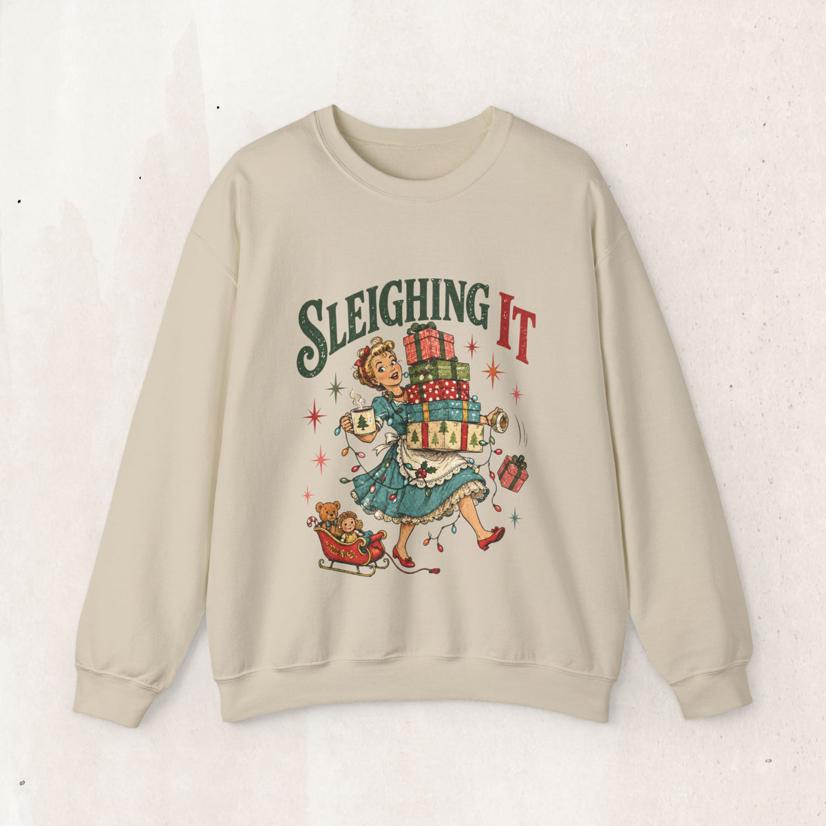 Sleighing It Christmas Crewneck Sweatshirt — Retro Holiday Gifts Design
