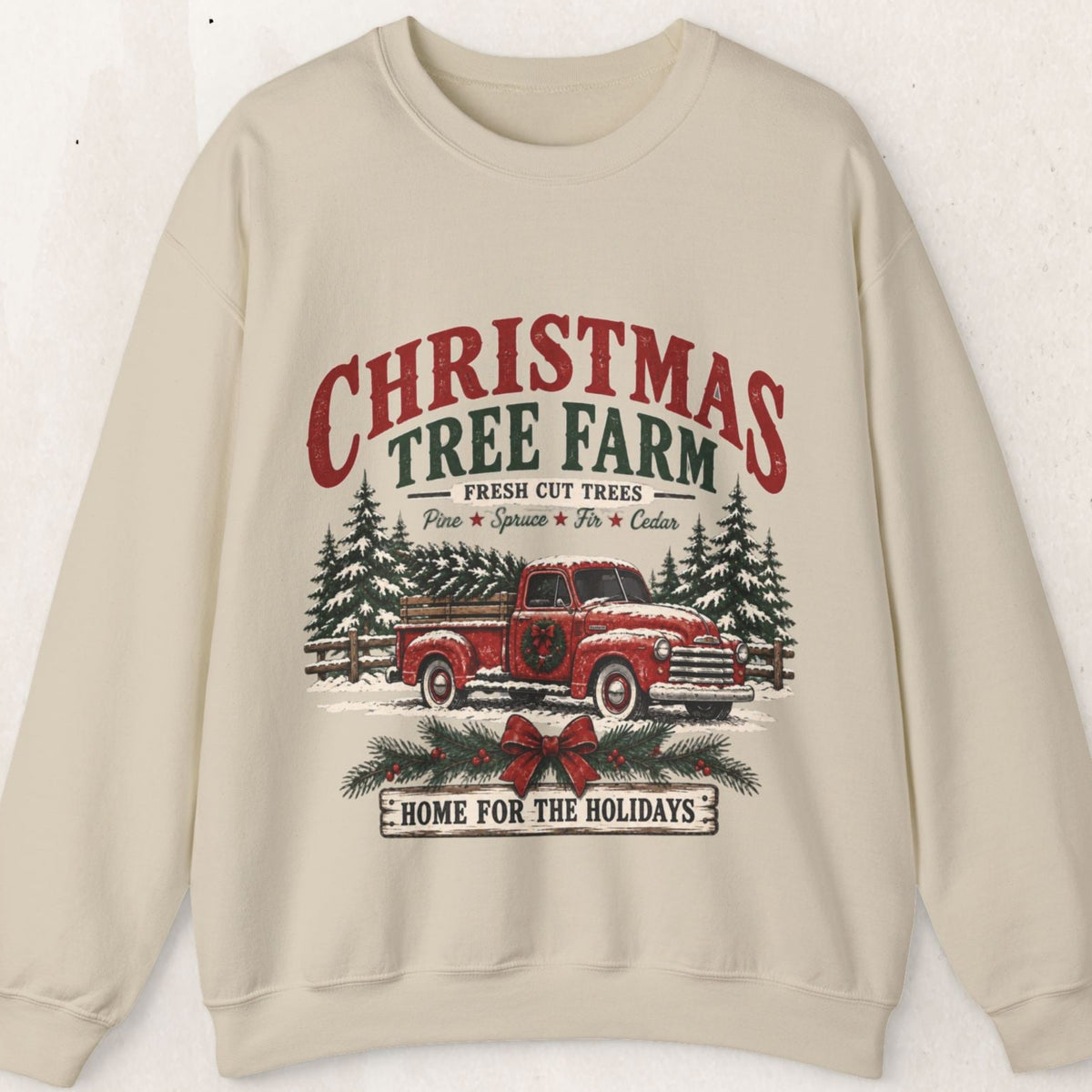 Christmas Tree Farm Home for the Holidays Sweatshirt, Vintage Red Truck Christmas Crewneck