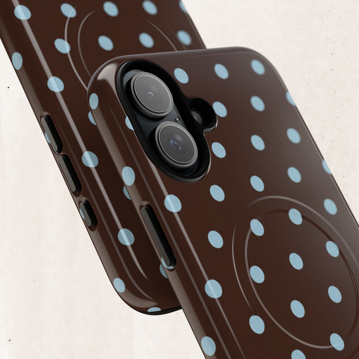Polka Dot Magnetic Tough Phone Case — Brown with Light Blue Dots