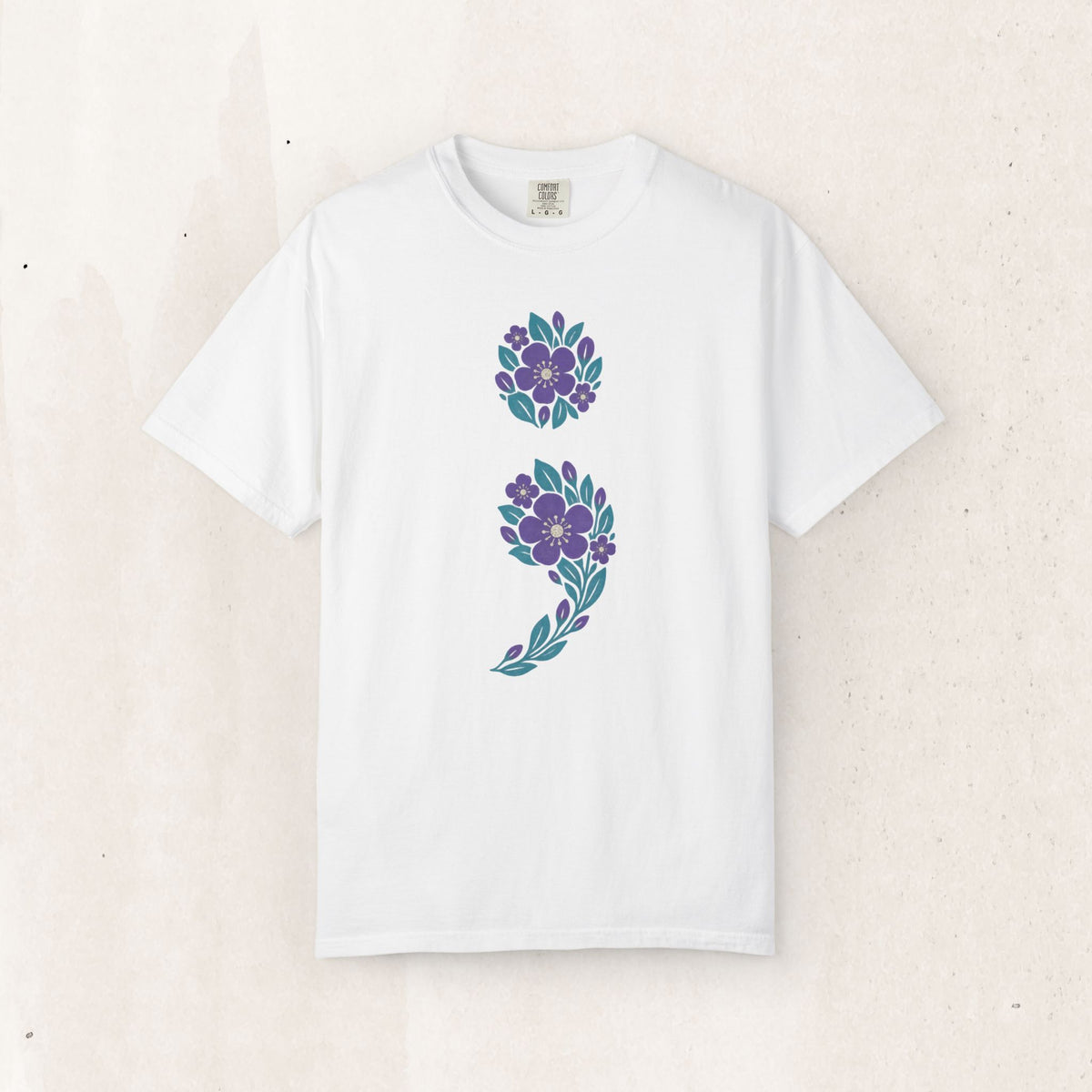 Floral semicolon suicide awareness t-shirt in white