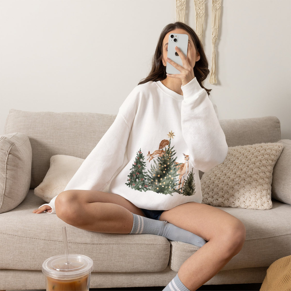 Christmas Woodland Deer Crewneck Sweatshirt