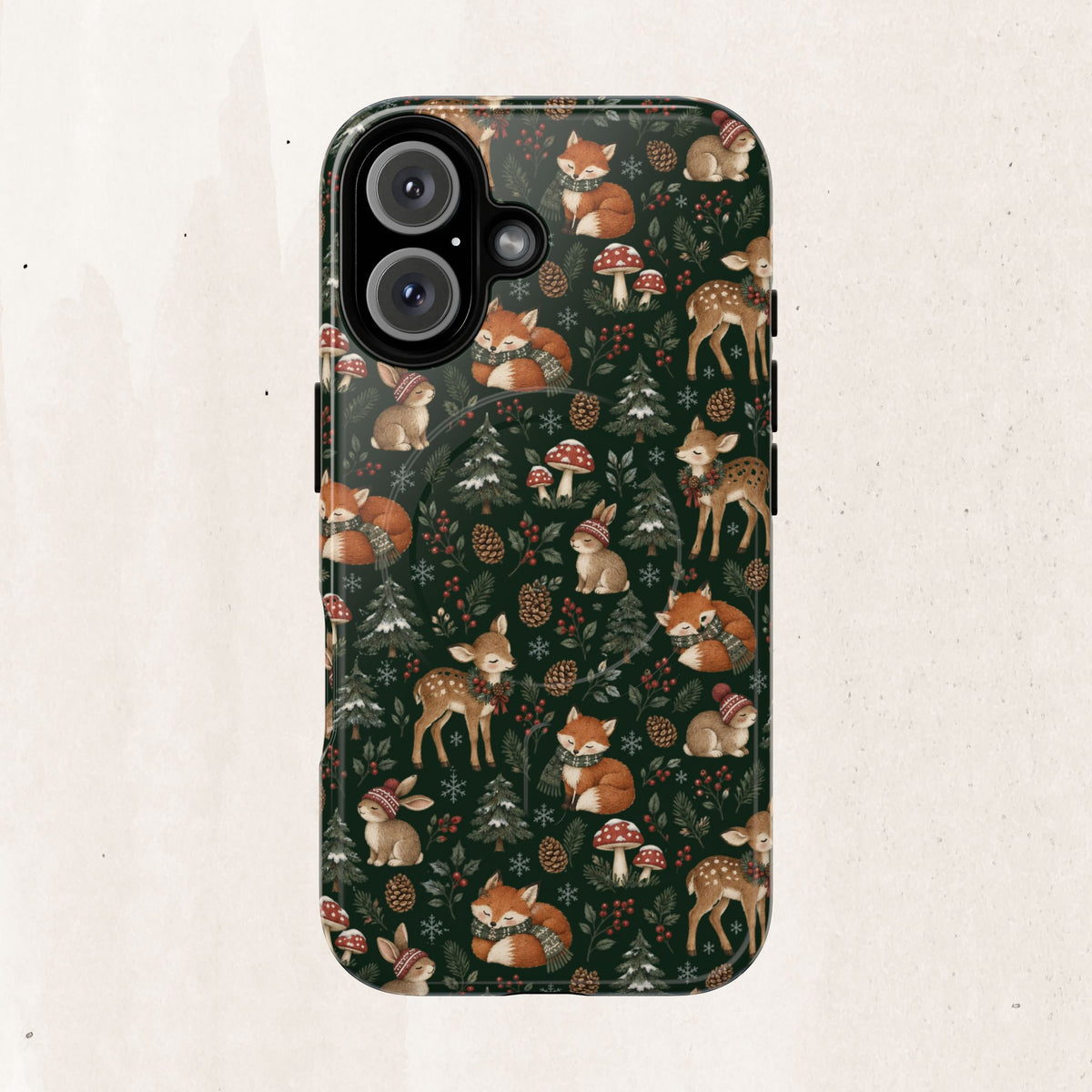 Magnetic Phone Case — Woodland Fox & Deer Holiday Pattern