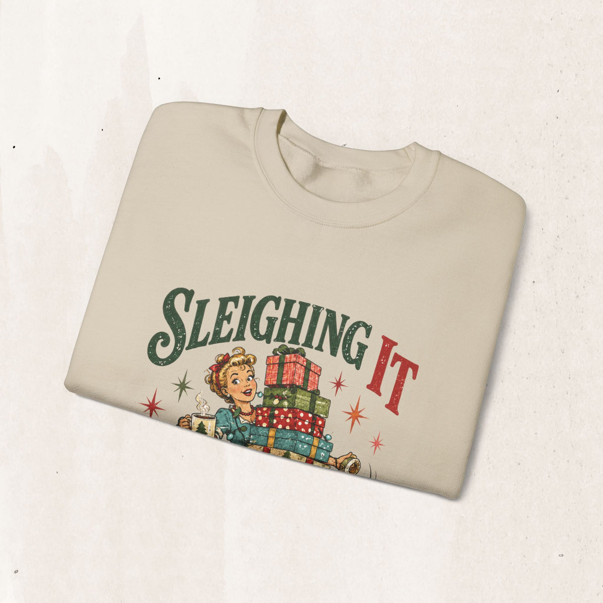Sleighing It Christmas Crewneck Sweatshirt — Retro Holiday Gifts Design