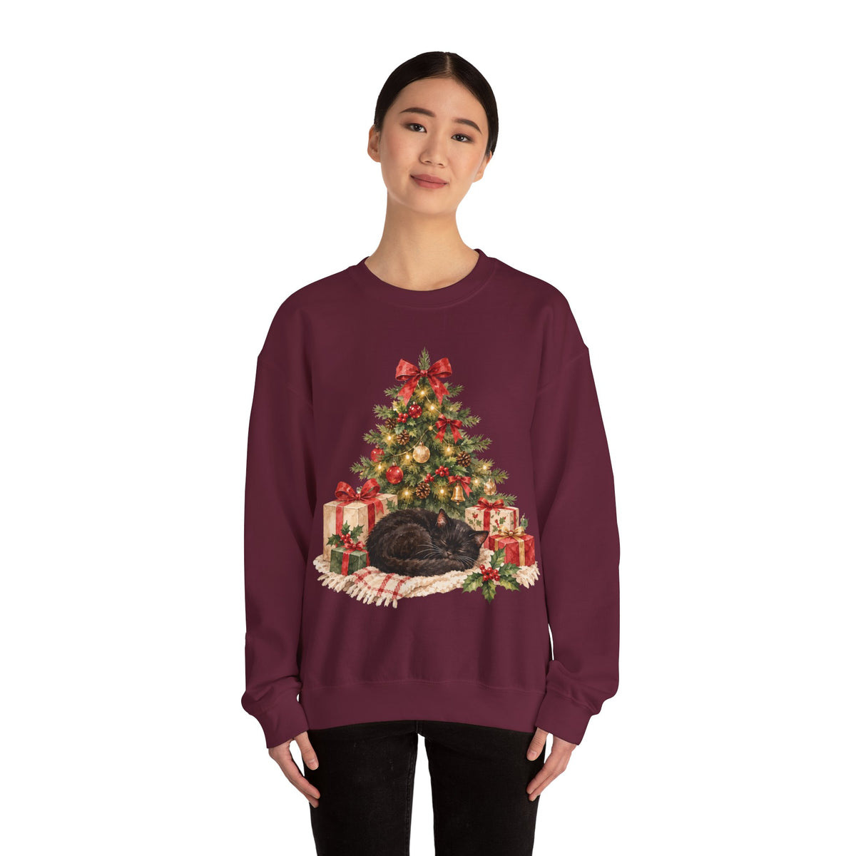 Christmas Tree Cat Sweatshirt, Cat Christmas Crewneck
