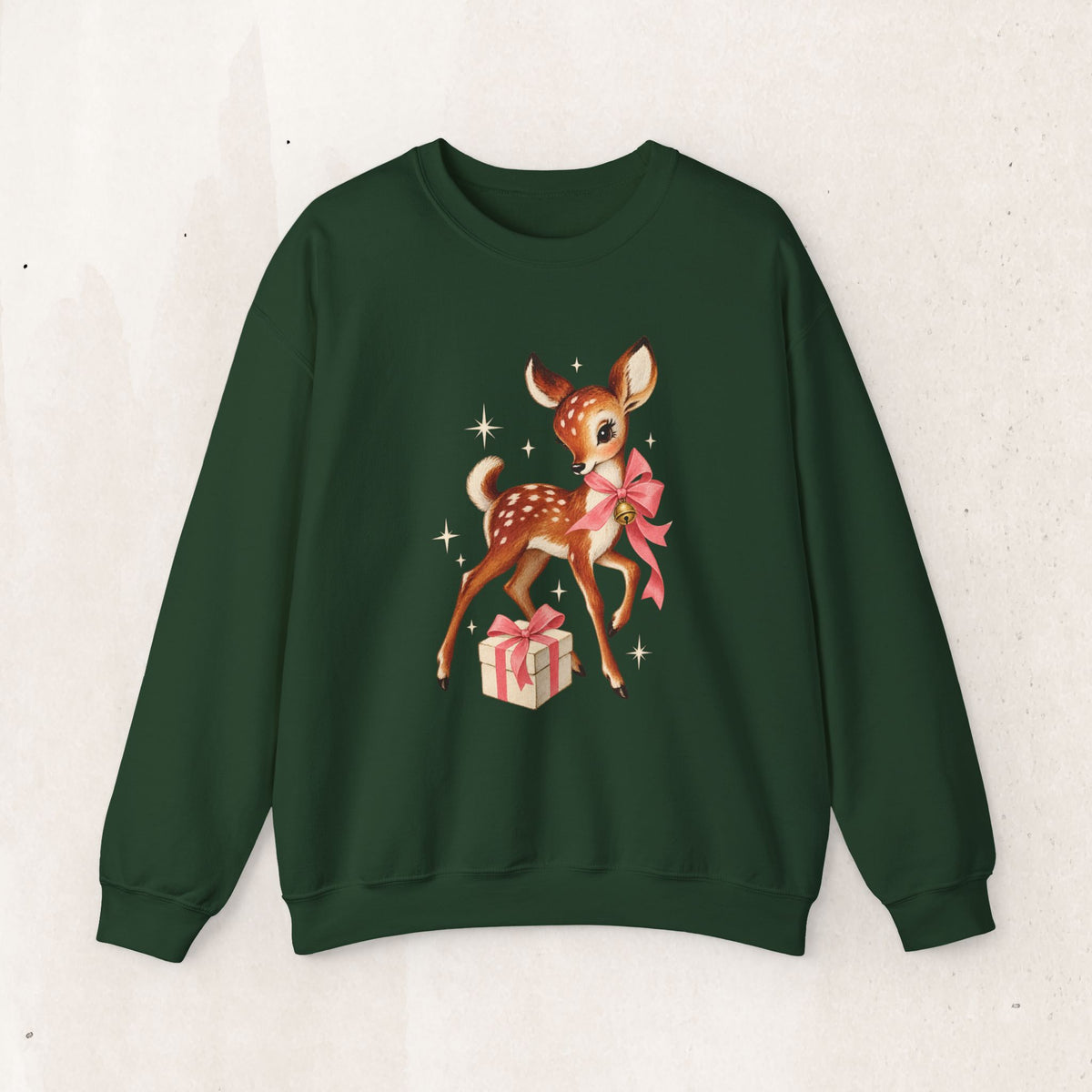 Christmas fawn with gifts woodland crewneck sweatshirt