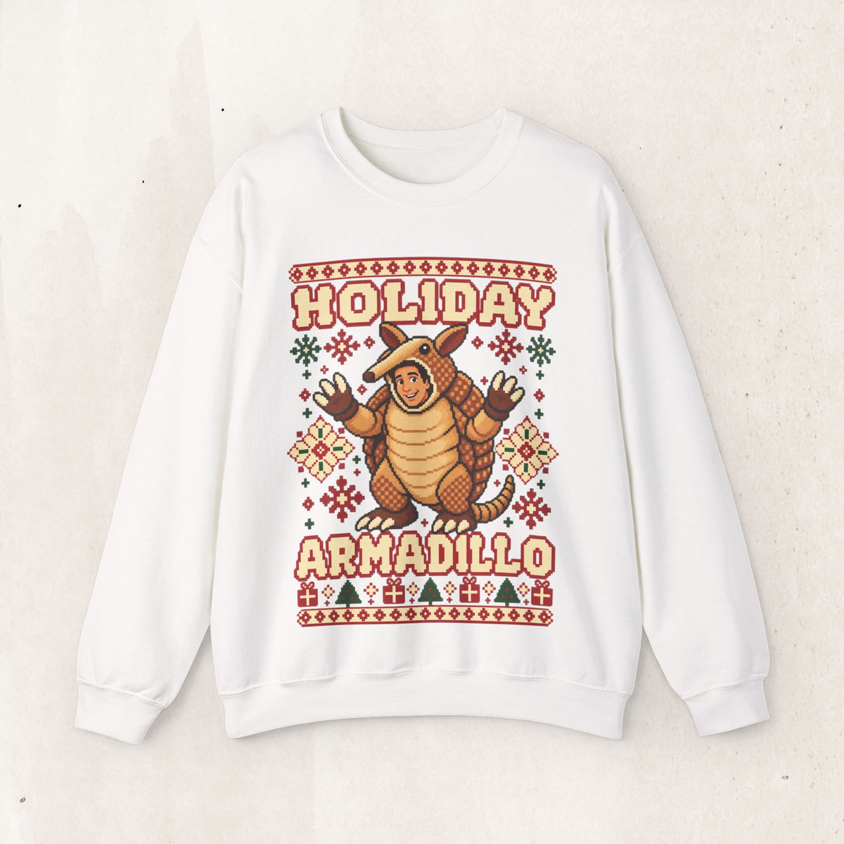Holiday Armadillo Christmas Crewneck Sweatshirt – White
