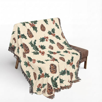 Pinecone & Holly Woven Blanket