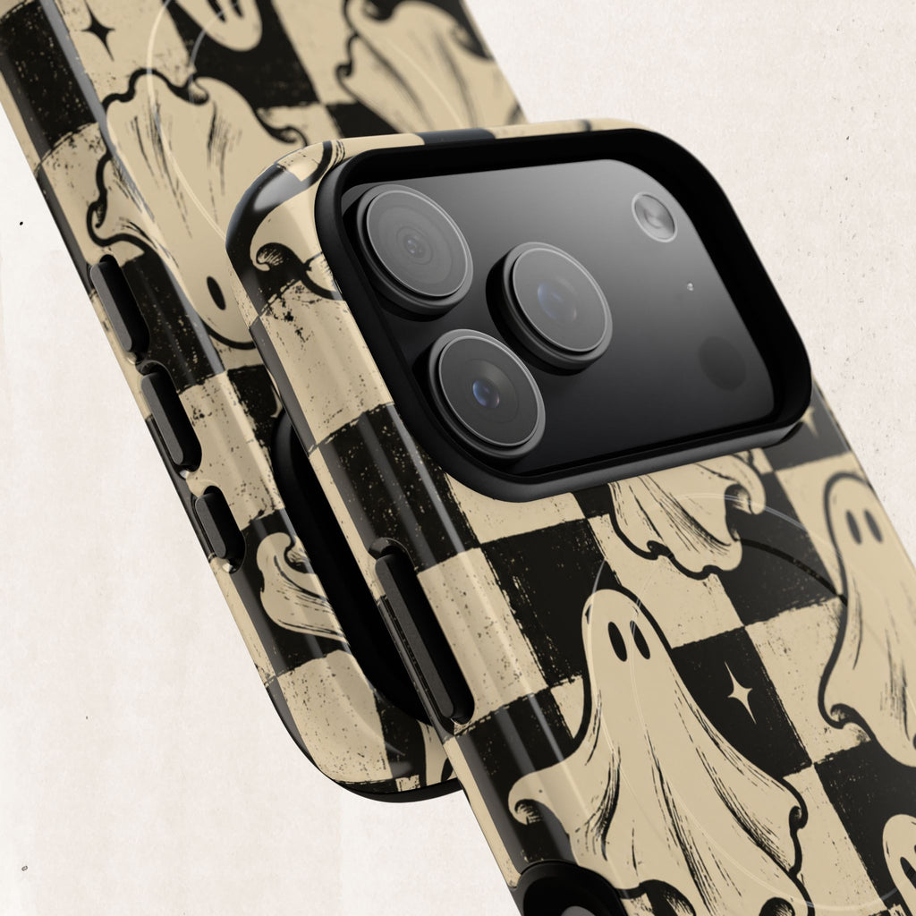 Ghost Checker Tough Magnetic Phone Case — Retro Spooky iPhone Cover Printify