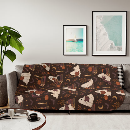 Autumn Ghosts & Books Sherpa Blanket