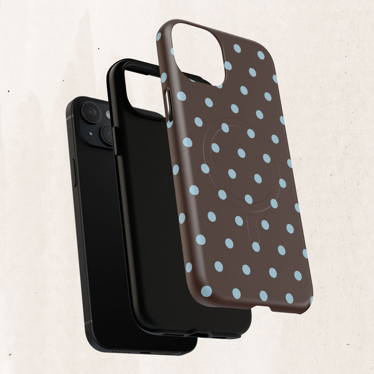 Polka Dot Magnetic Tough Phone Case — Brown with Light Blue Dots