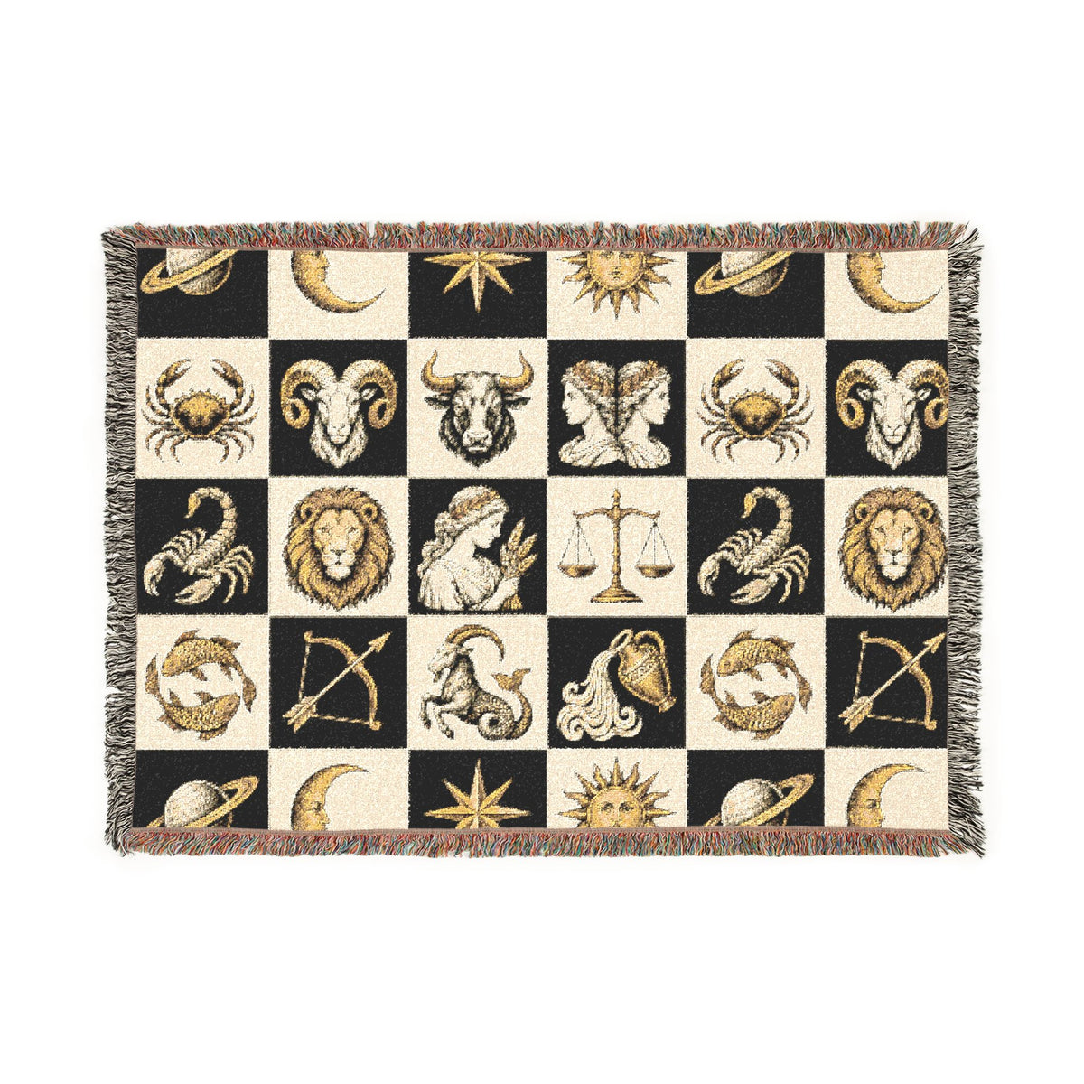 Zodiac Checkerboard Woven Blanket Printify