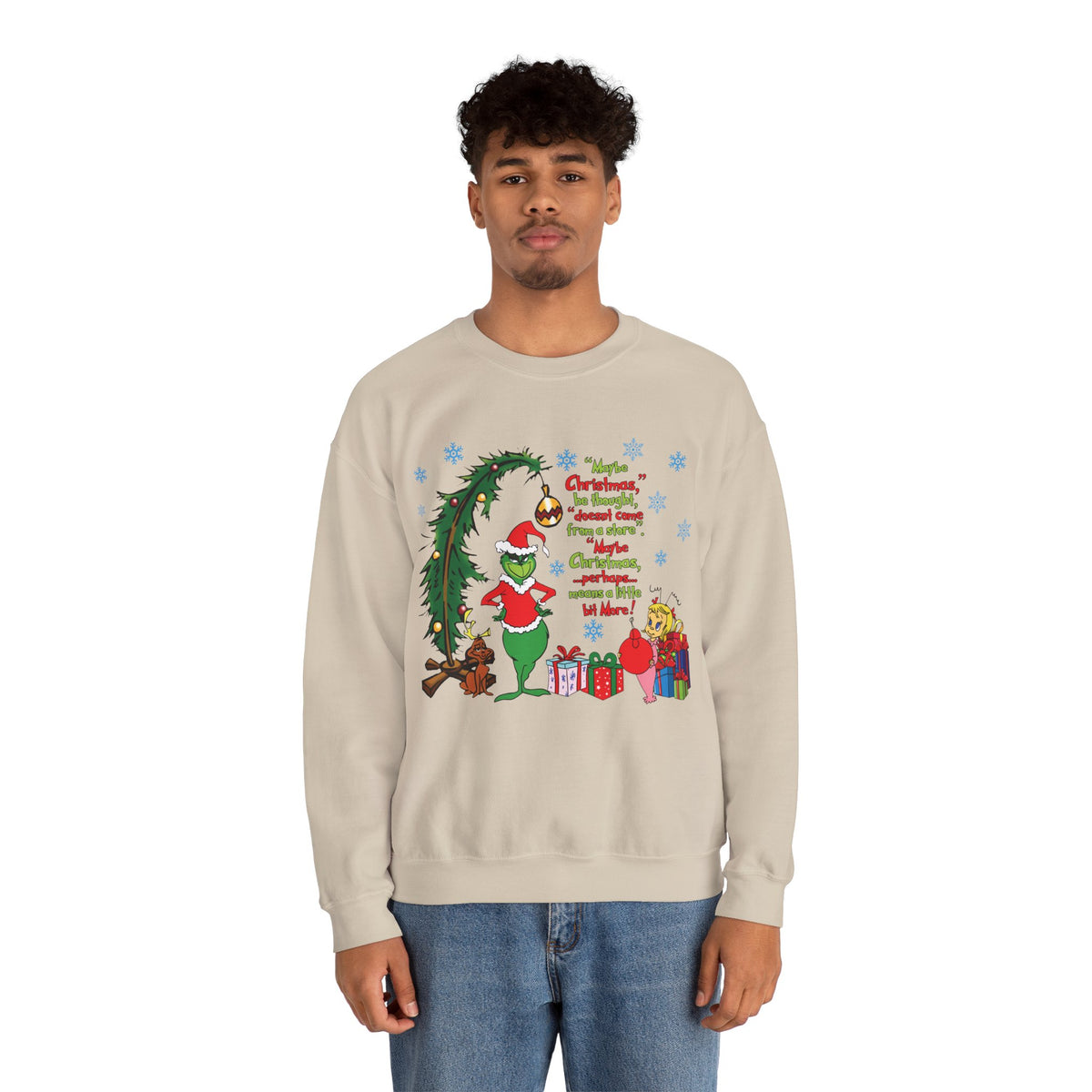 Christmas Tree and Snowman Sweatshirt, Festive Holiday Crewneck
