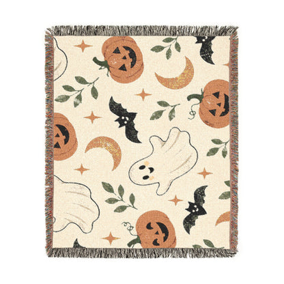 Halloween Ghost & Pumpkin Woven Blanket