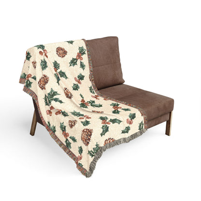Pinecone & Holly Woven Blanket