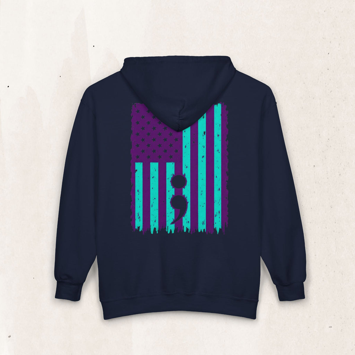 Purple and teal flag semicolon suicide awareness zip up hoodie in navy