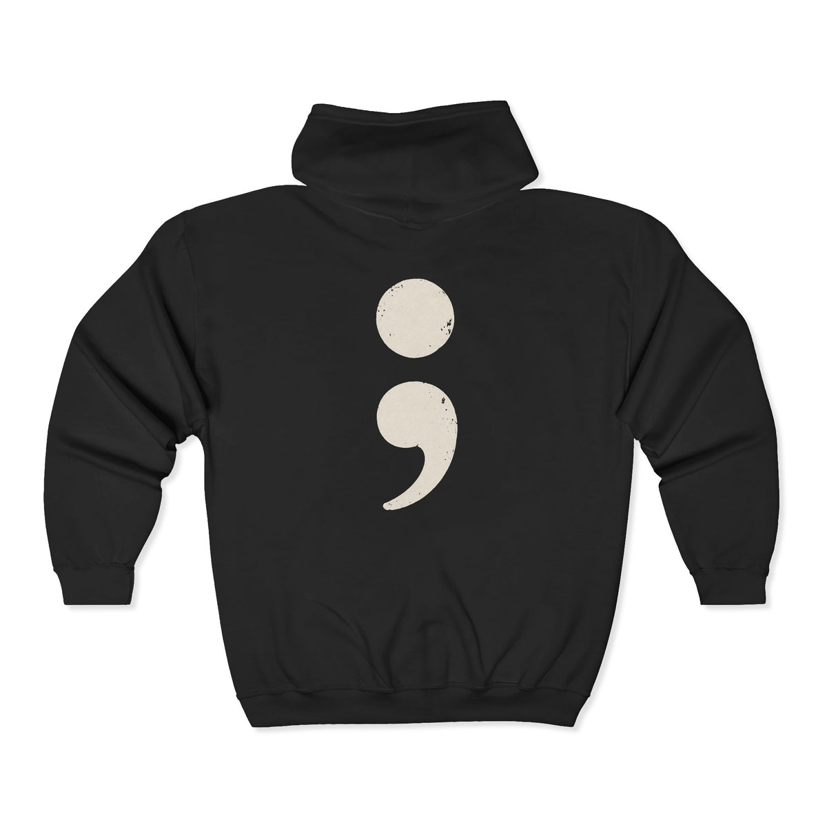 Oversized semicolon suicide awareness zip up hoodie in black