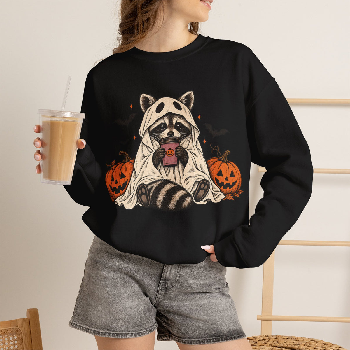 Halloween Raccoon Crewneck Sweatshirt