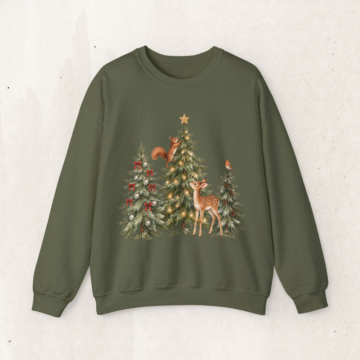 Christmas Woodland Animals Sweatshirt, Forest Deer Christmas Crewneck