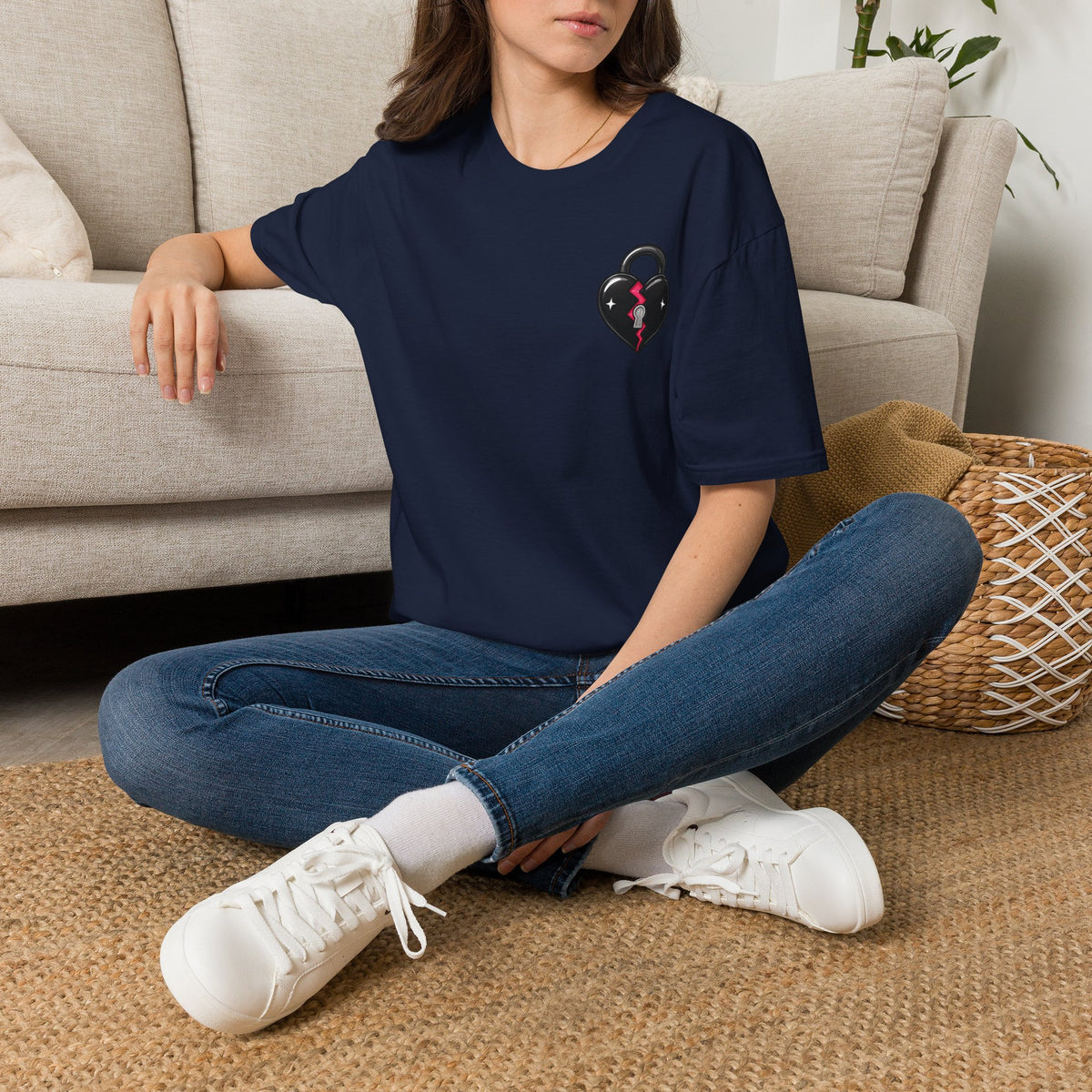 Broken Heart Lock Graphic Tee in Navy, alternate view