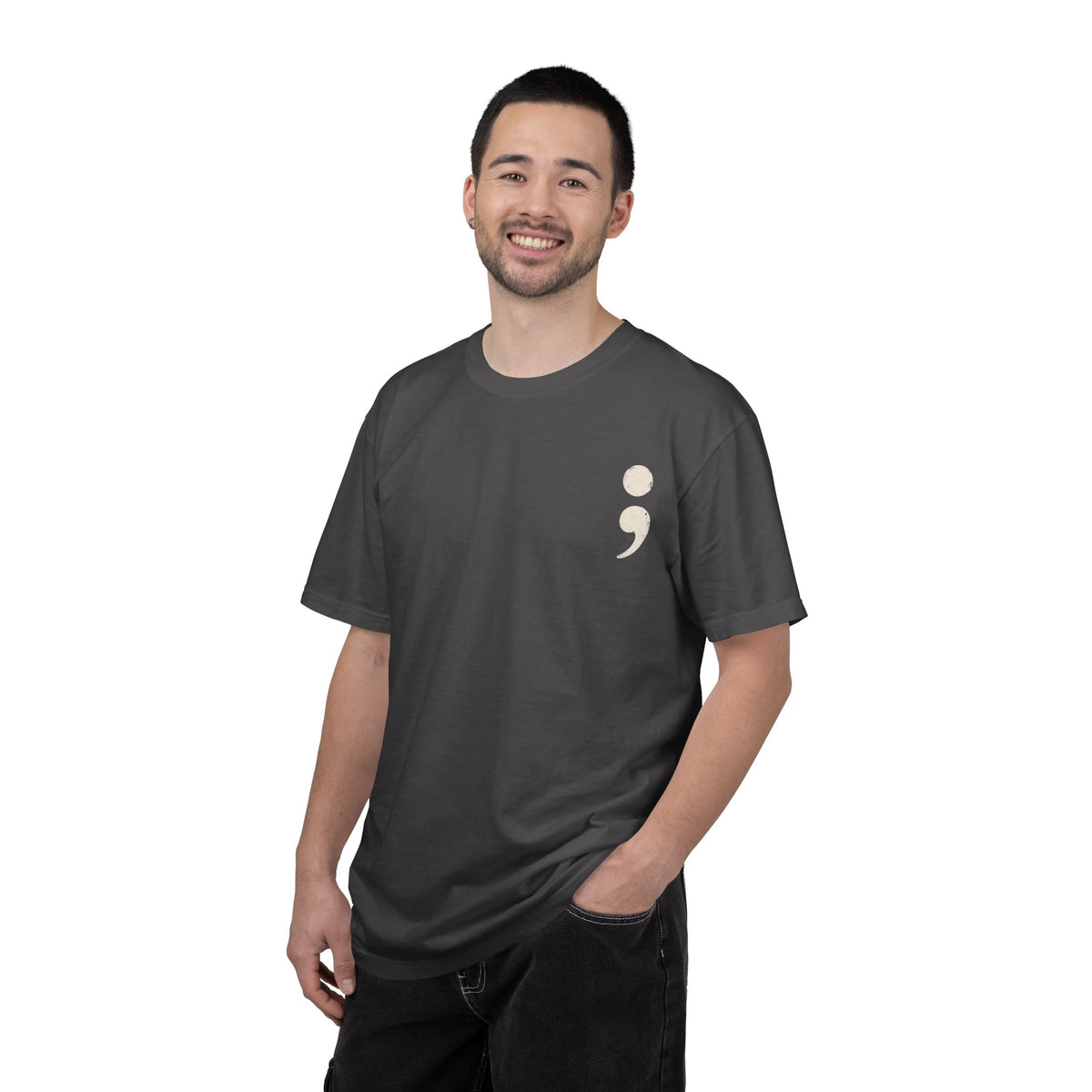 Minimalist semicolon suicide awareness t-shirt in graphite