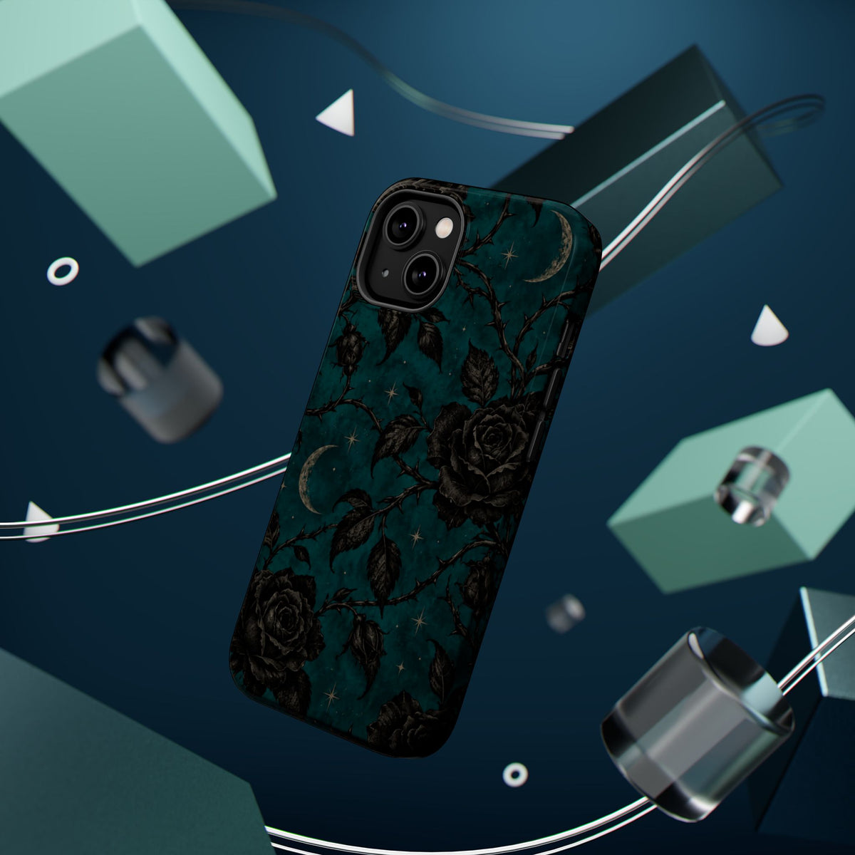 Teal Moon & Black Rose Magnetic Phone Case, alternate view