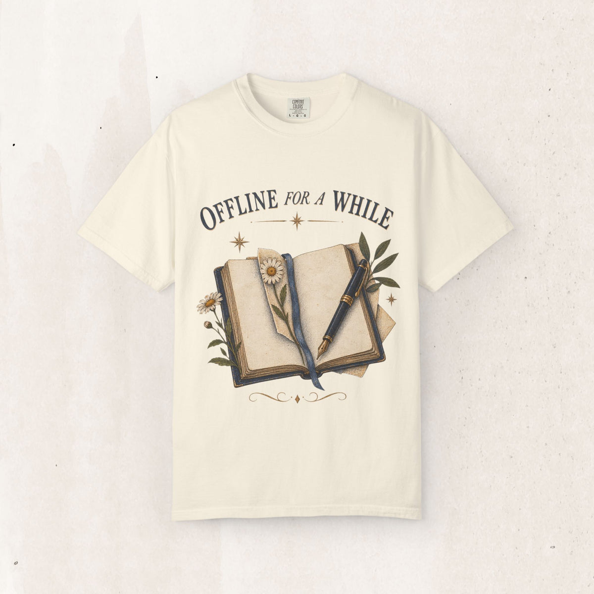 Offline for a While Tee – Journal Graphic Bookish Shirt – Ivory