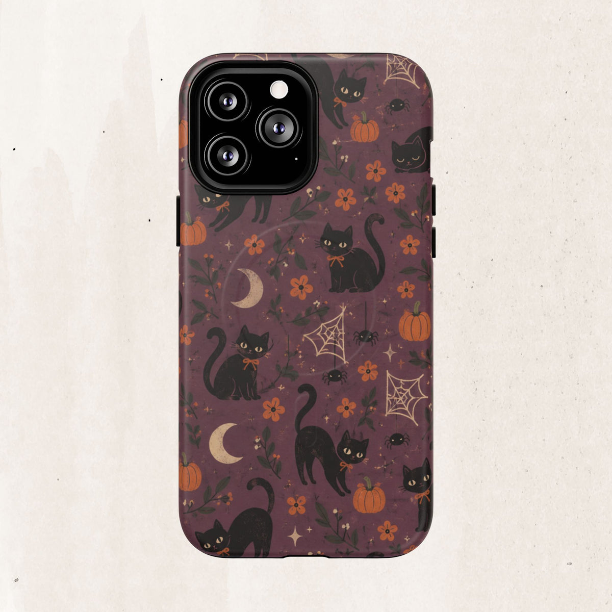 Halloween Black Cat Tough Magnetic Phone Case — Cute Spooky Pumpkins & Spiderwebs
