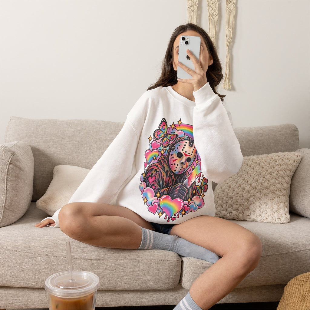 Jason Mask Rainbow Horror Crewneck Sweatshirt