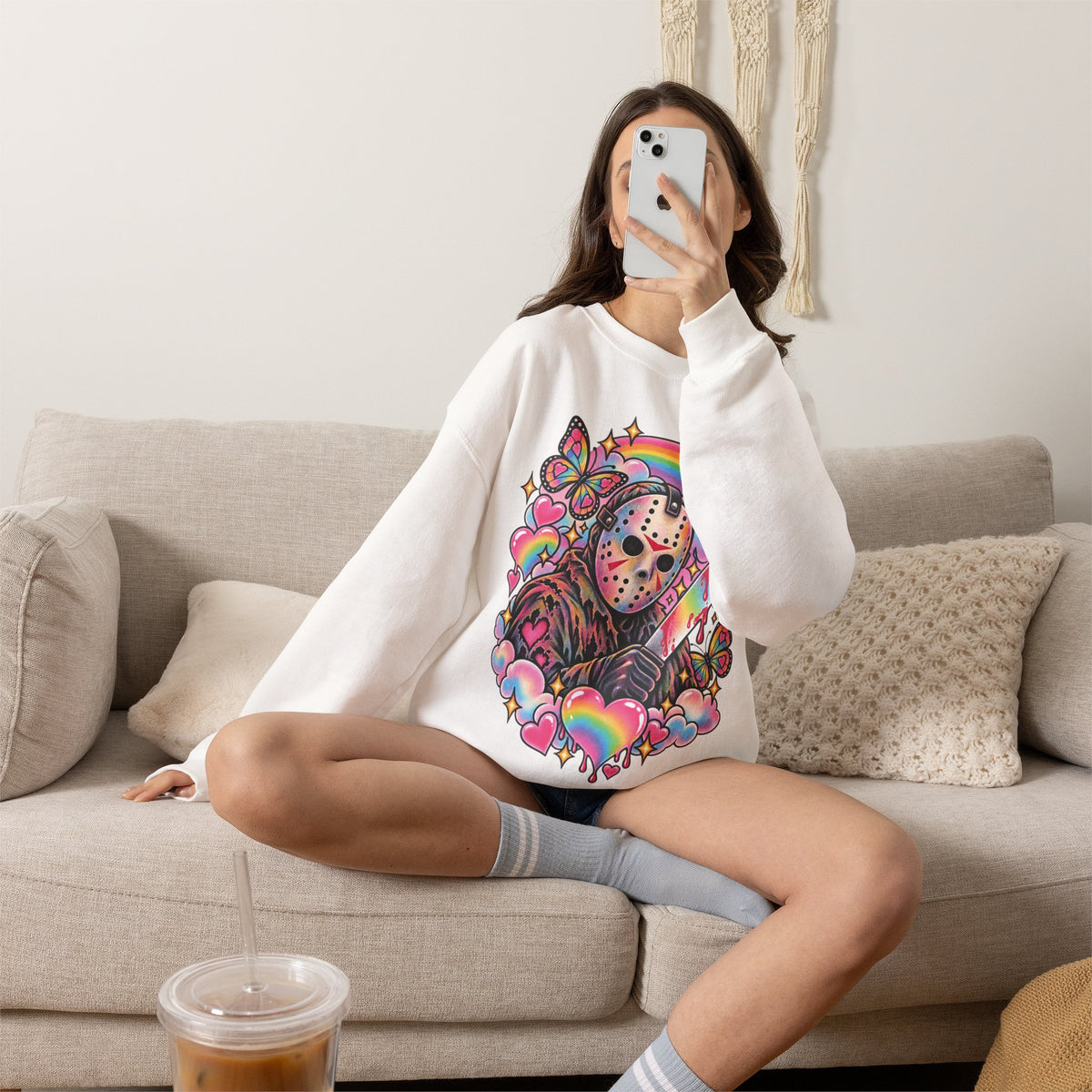 Jason Mask Rainbow Horror Crewneck Sweatshirt
