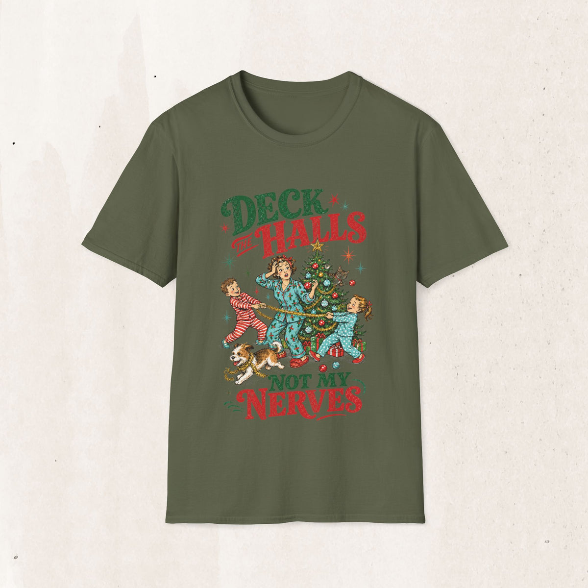 Retro "Deck the Halls (Not My Nerves)" Christmas Tee