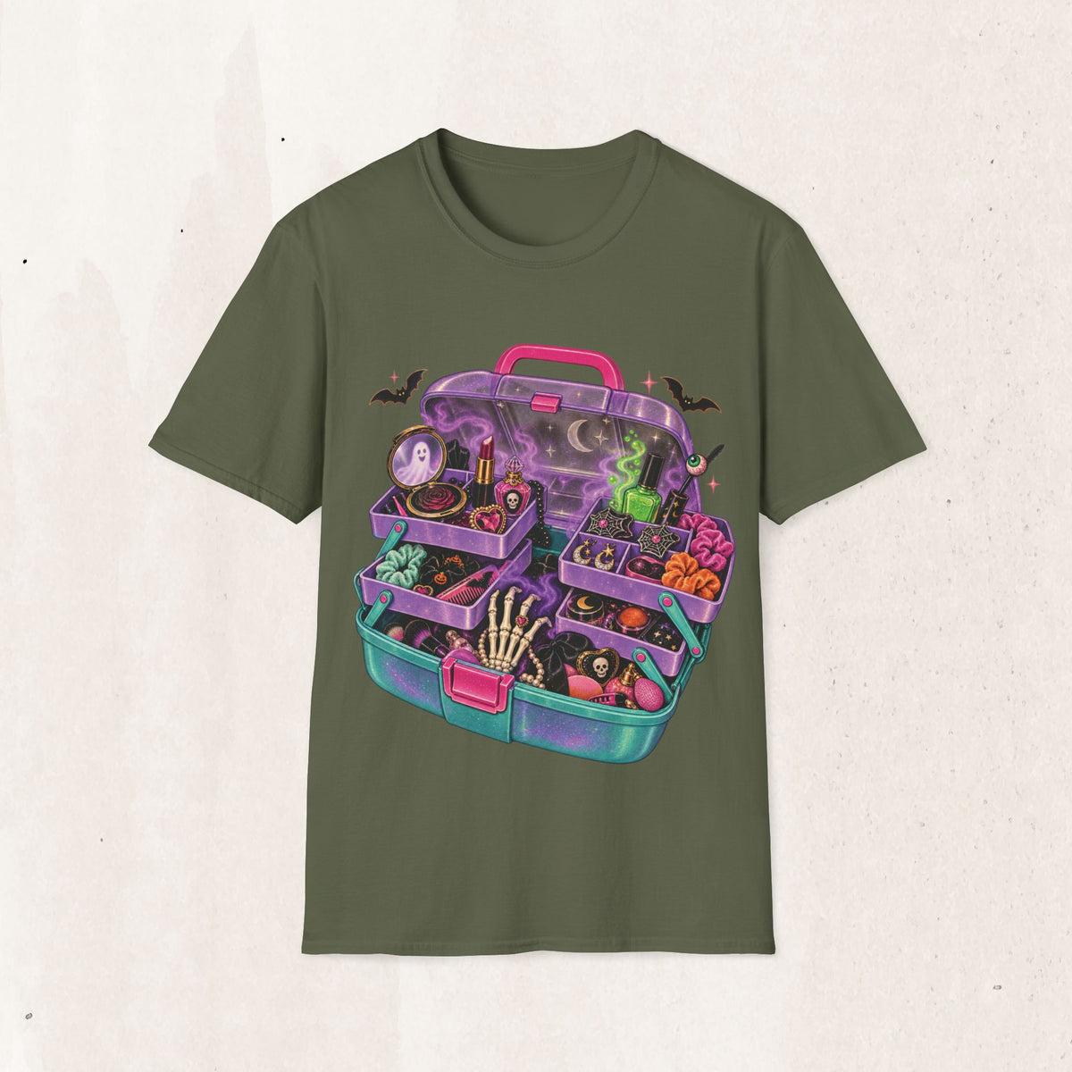 Witchy Makeup Case T‑Shirt — Spooky CABOODLE Kit Graphic Tee