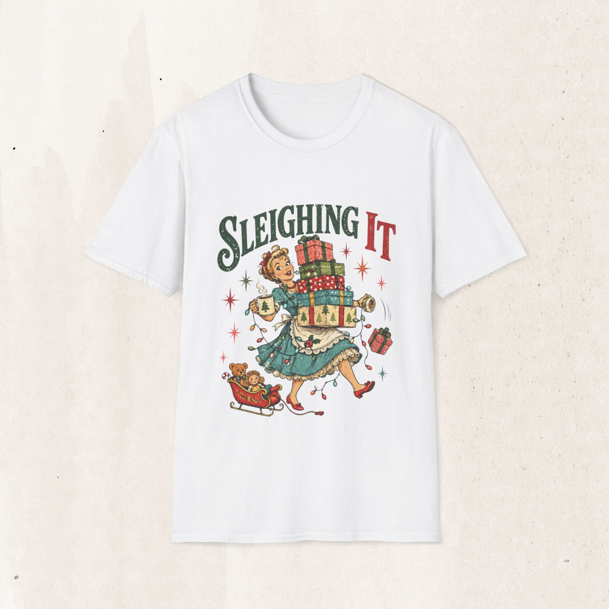 Vintage Christmas "Sleighing It" Graphic Tee
