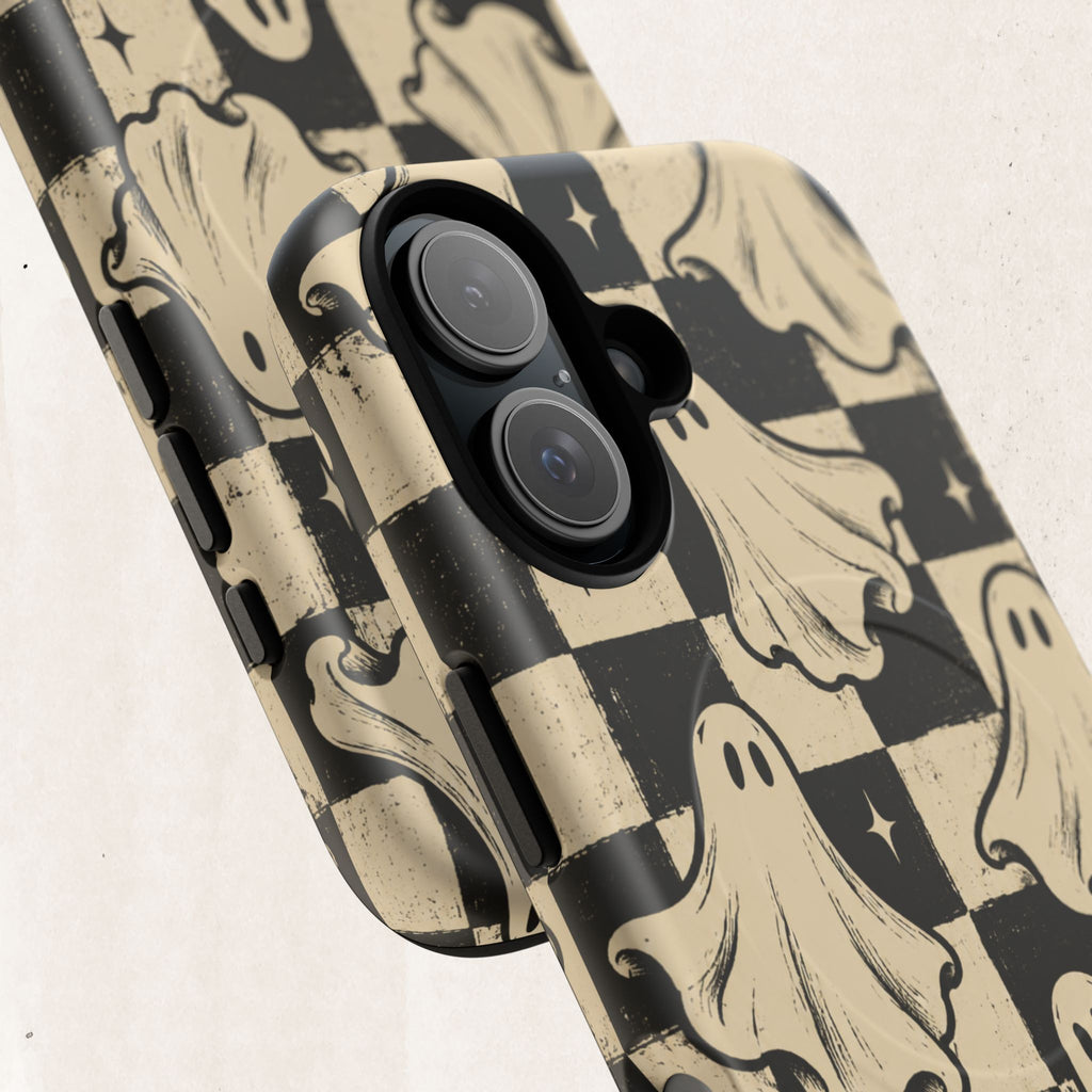 Ghost Checker Tough Magnetic Phone Case — Retro Spooky iPhone Cover Printify