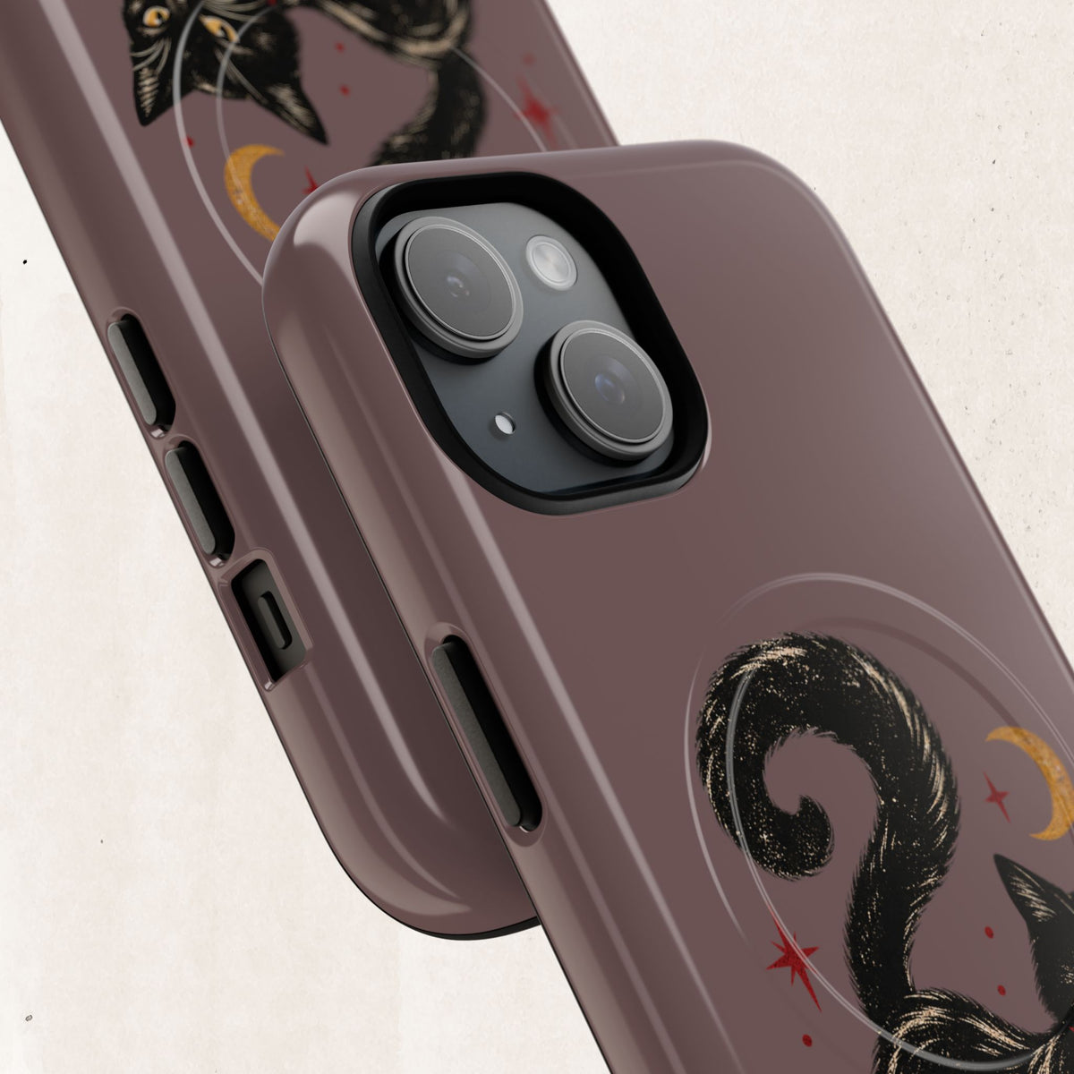 Magnetic Phone Case — Black Cat in Red Boots Design