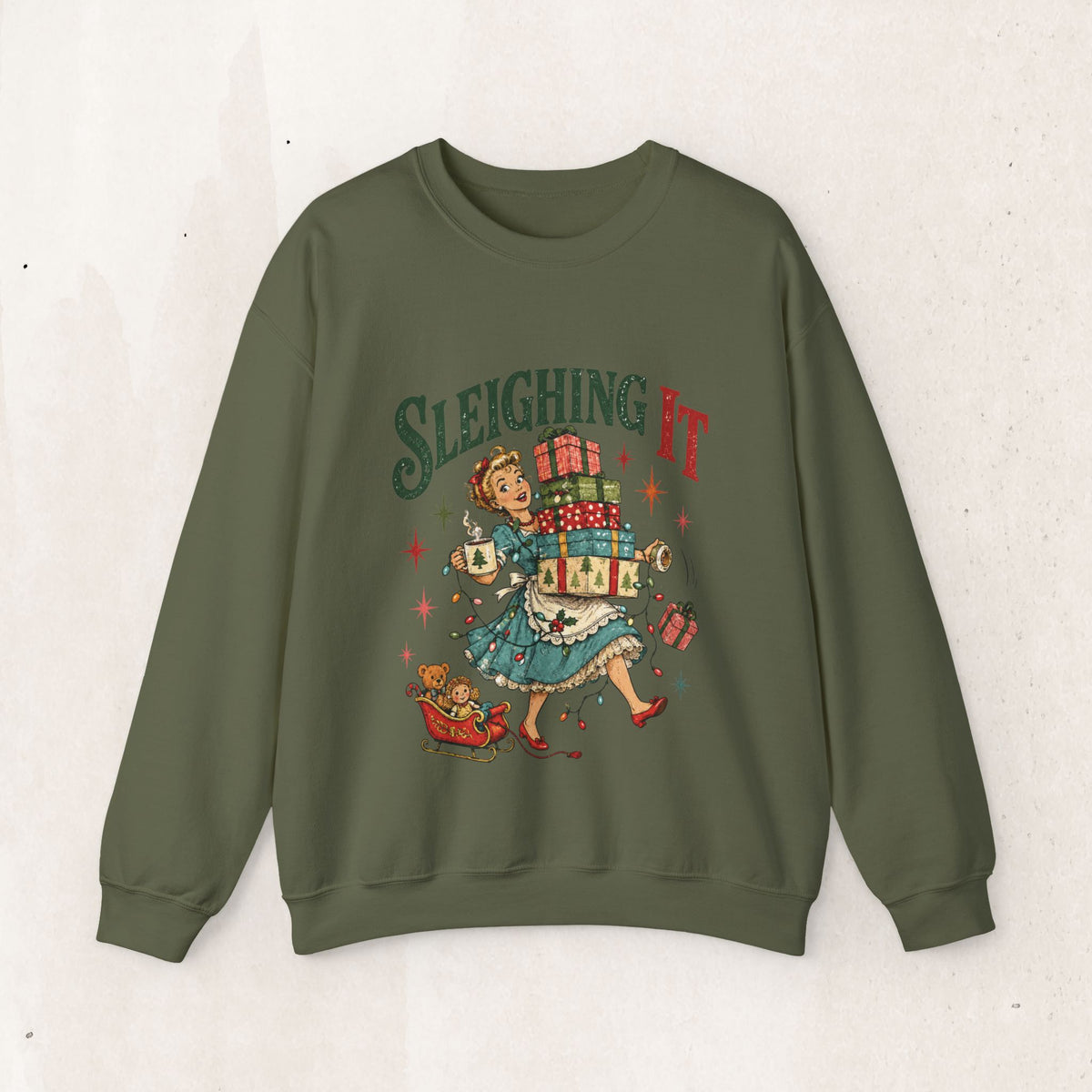 Sleighing It Christmas Crewneck Sweatshirt — Retro Holiday Gifts Design
