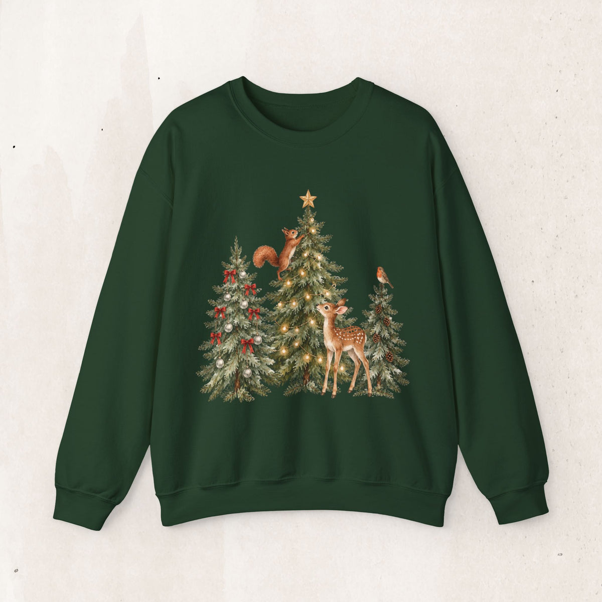 Christmas Woodland Animals Sweatshirt, Forest Deer Christmas Crewneck
