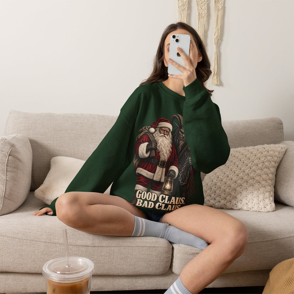 Krampus & Santa Claus Christmas Crewneck Sweater