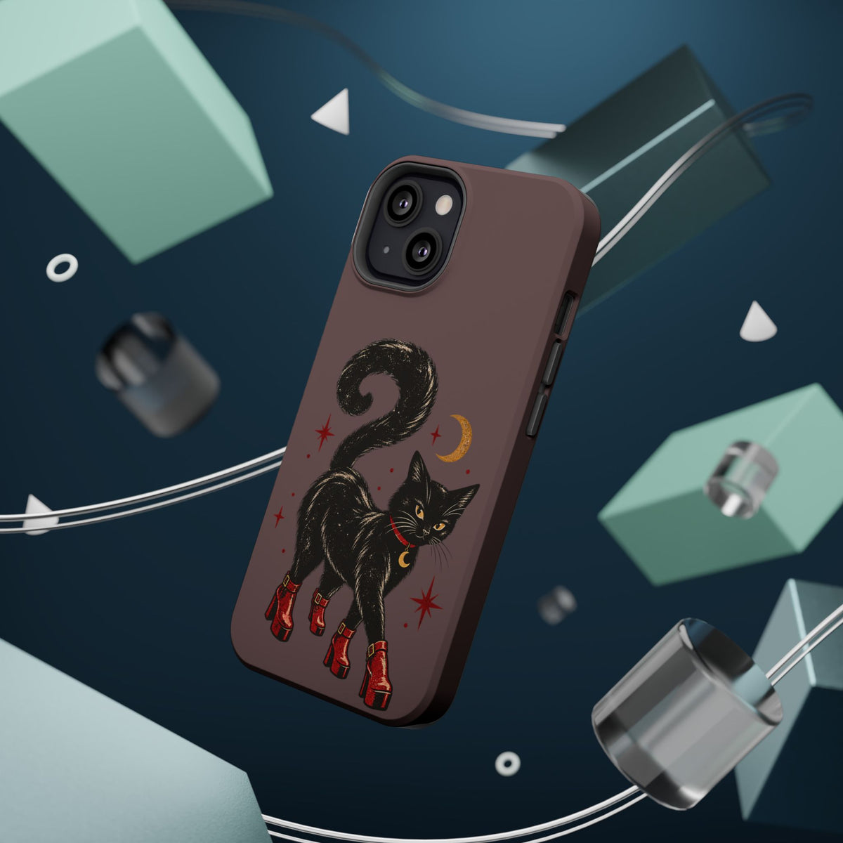 Black Cat in Red Boots MagSafe Phone Case, alternate view