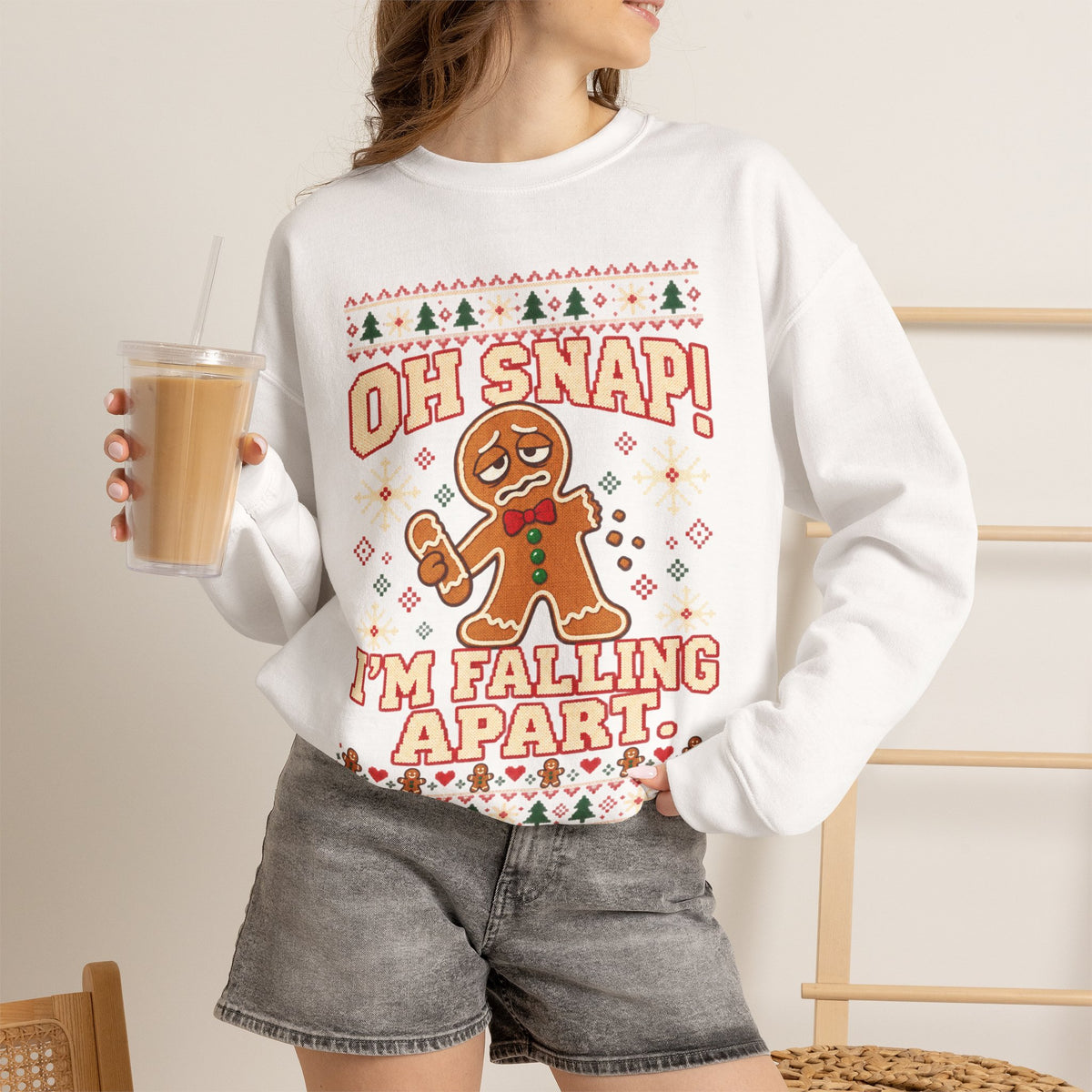 Oh Snap I'm Falling Apart Gingerbread Christmas Sweatshirt in Red, alternate view
