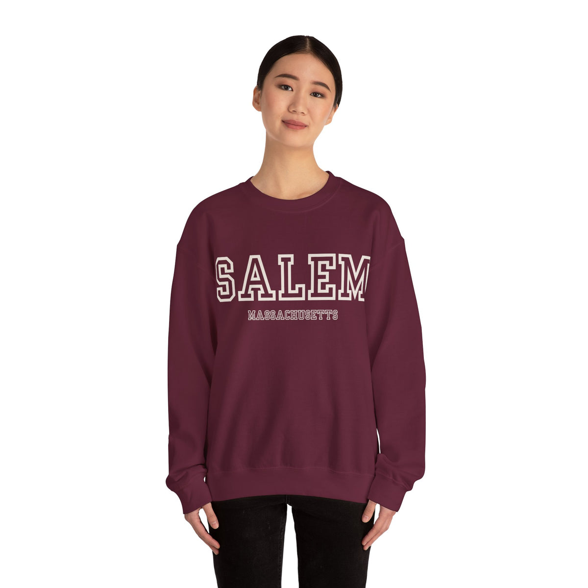 Salem Massachusetts Crewneck Sweatshirt in Heliconia, alternate view