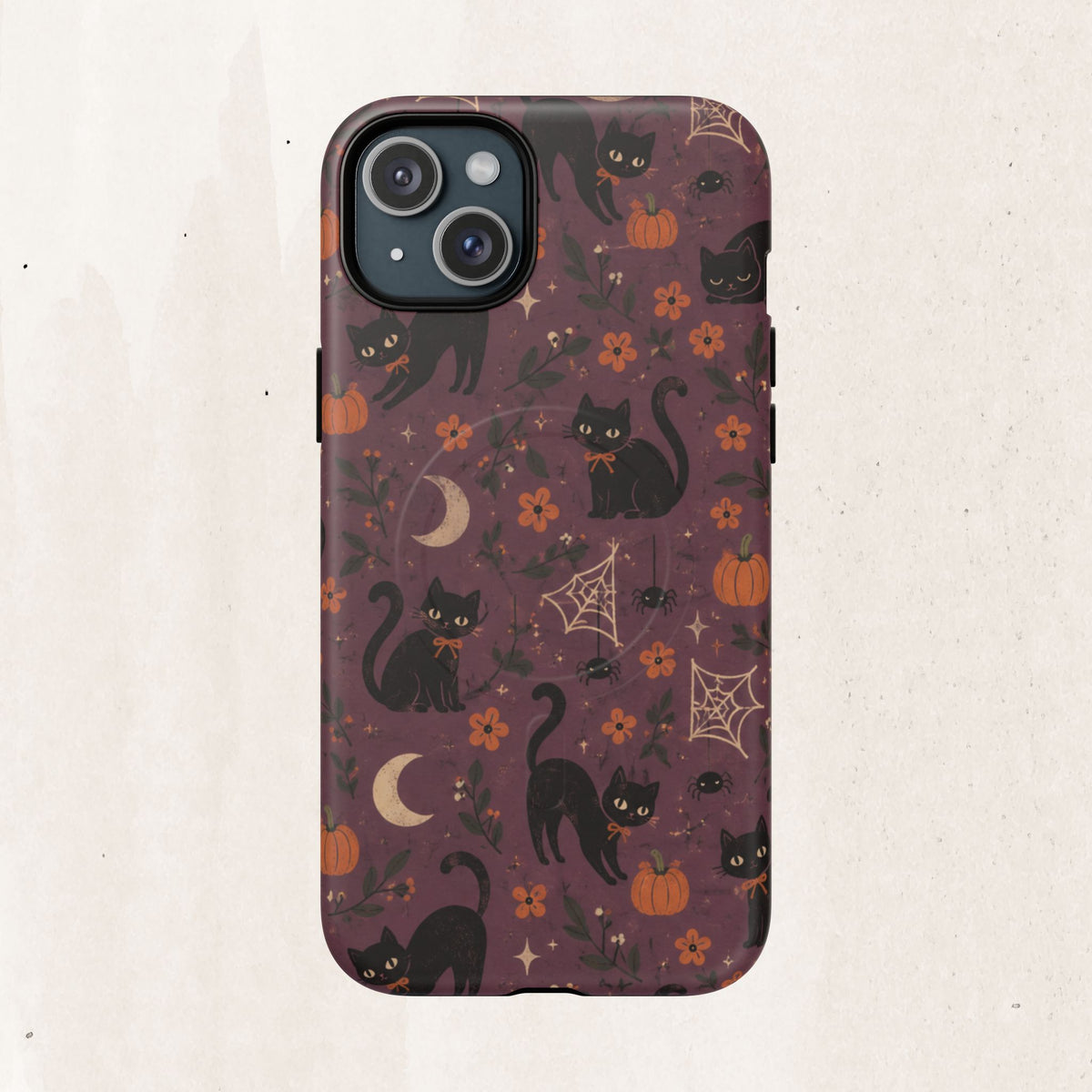 Halloween Black Cat Tough Magnetic Phone Case — Cute Spooky Pumpkins & Spiderwebs
