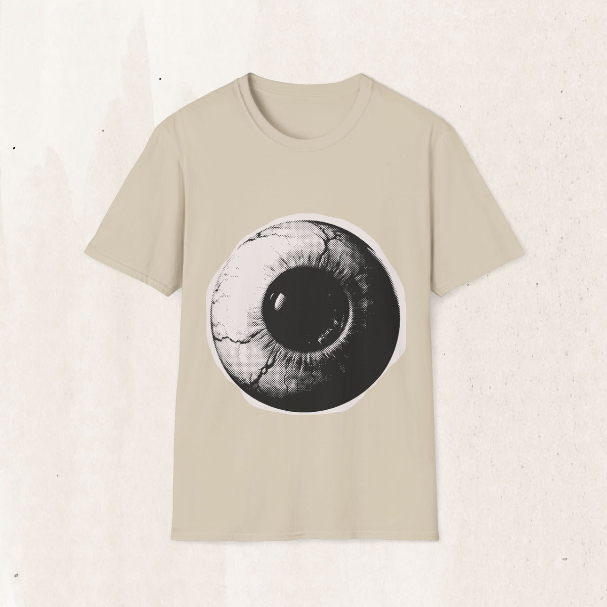 Surreal Eyeball Graphic Tee – Artsy Mid-Century Eye Shirt – Sand