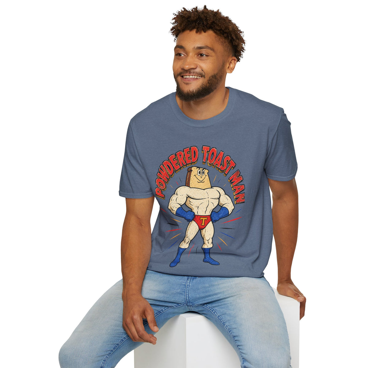 Powdered Toast Man Graphic Tee in Heather Indigo, alternate view