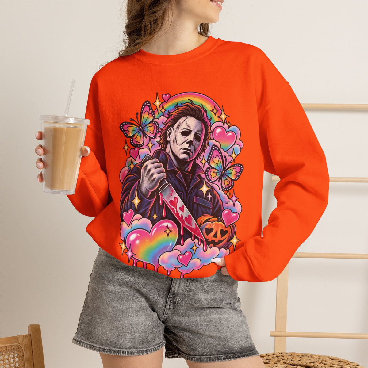 Colorful Michael Myers Horror Heart Crewneck