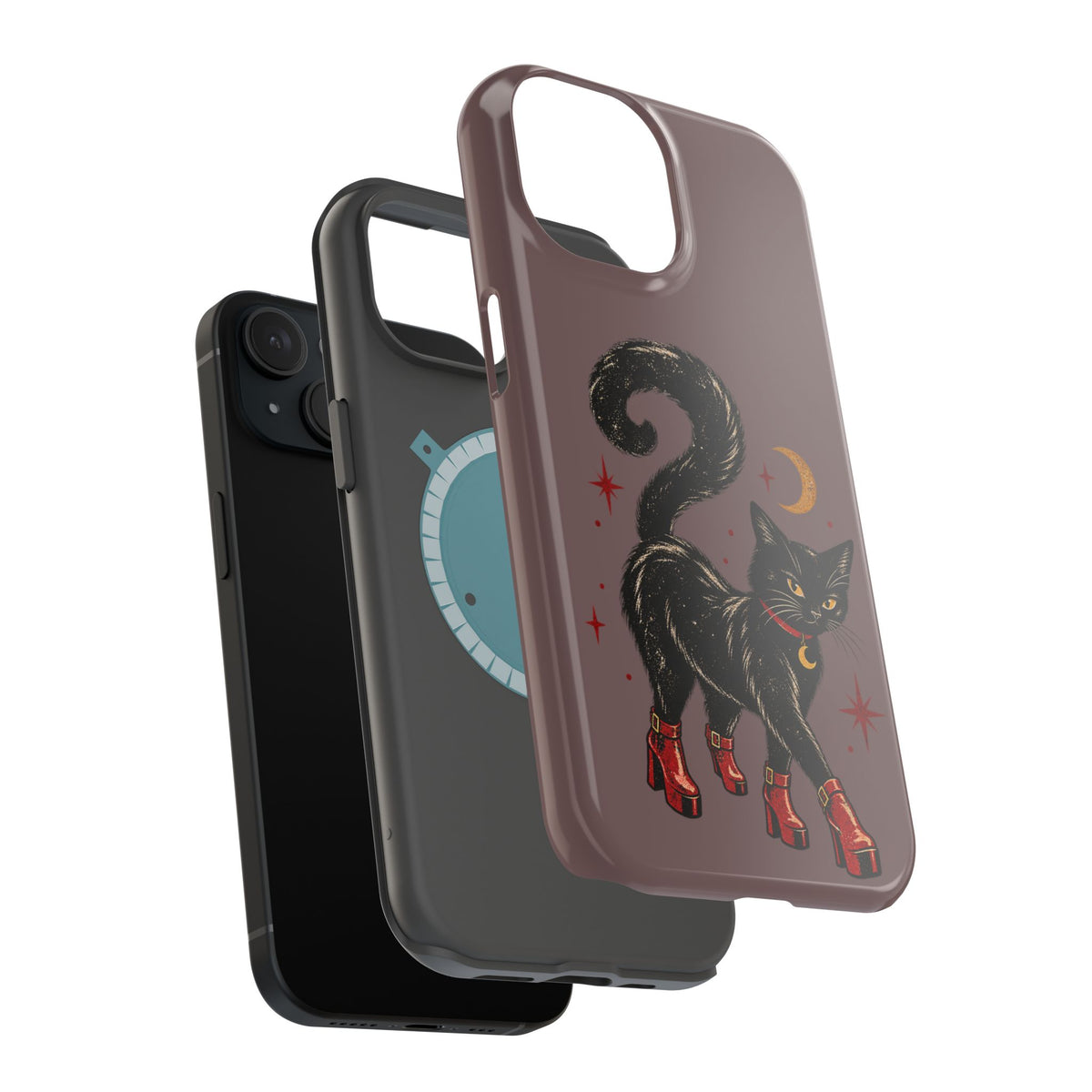 Black Cat in Red Boots MagSafe Phone Case, alternate view