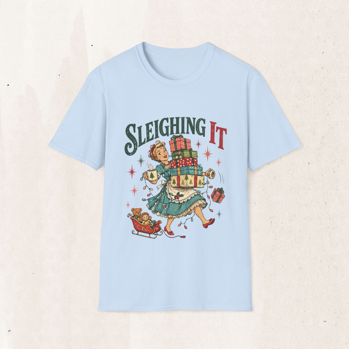 Vintage Christmas "Sleighing It" Graphic Tee