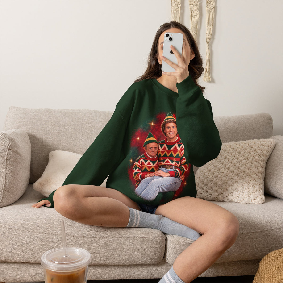 Buddy the Elf 80s glamour portrait Christmas sweatshirt